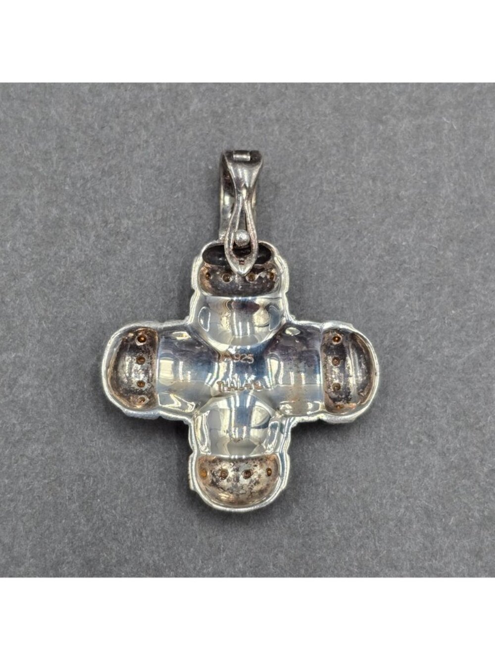 Vintage Sterling Silver Maltese Cross Marcasite Quartz Enhancer Pendant 1.5" - Picture 2 of 10
